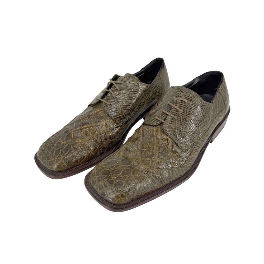 David Eden Green Exotic Lizard Crocodile Leather Dress Shoes Mens 8.5 Square Toe